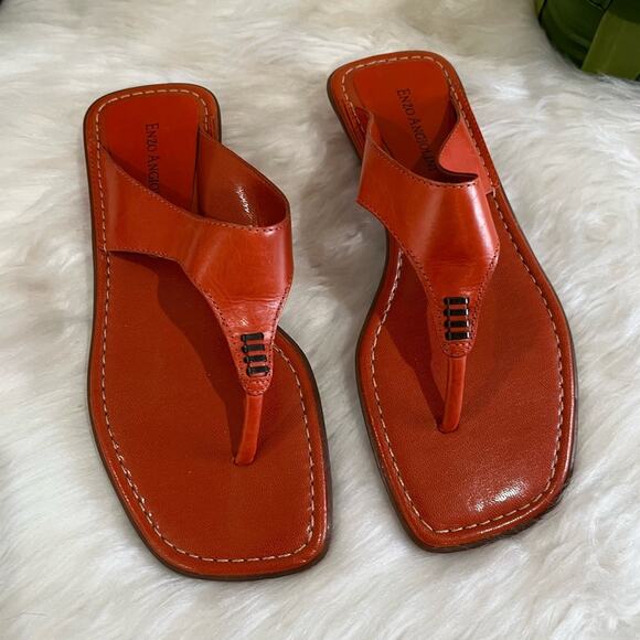NEW Enzo Angiolini Leather Square Low Mod Heel Thong Slip On Sandals 5.5 NWOB - Picture 4 of 14